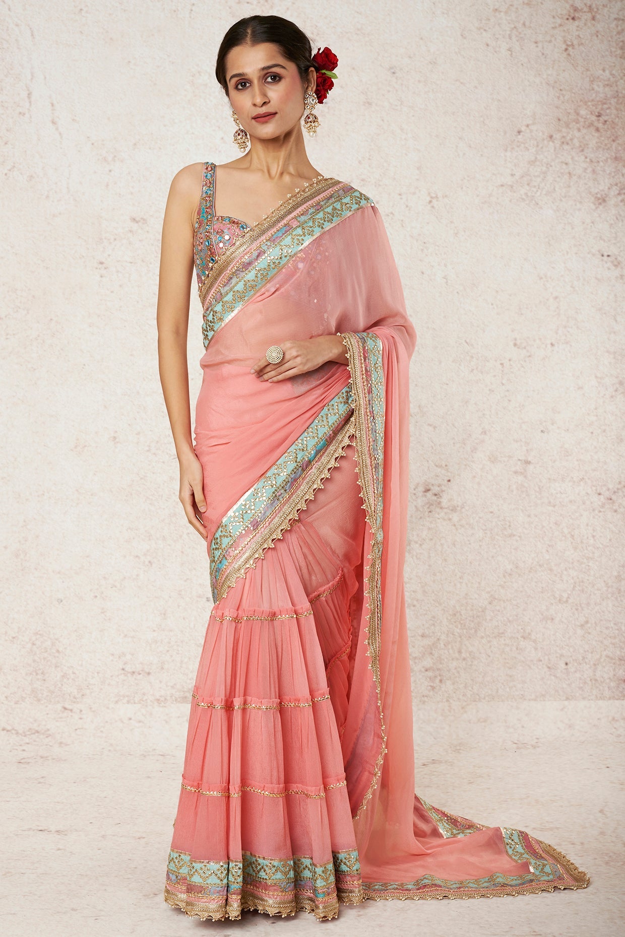 Pink Imroz Saree Set- front view