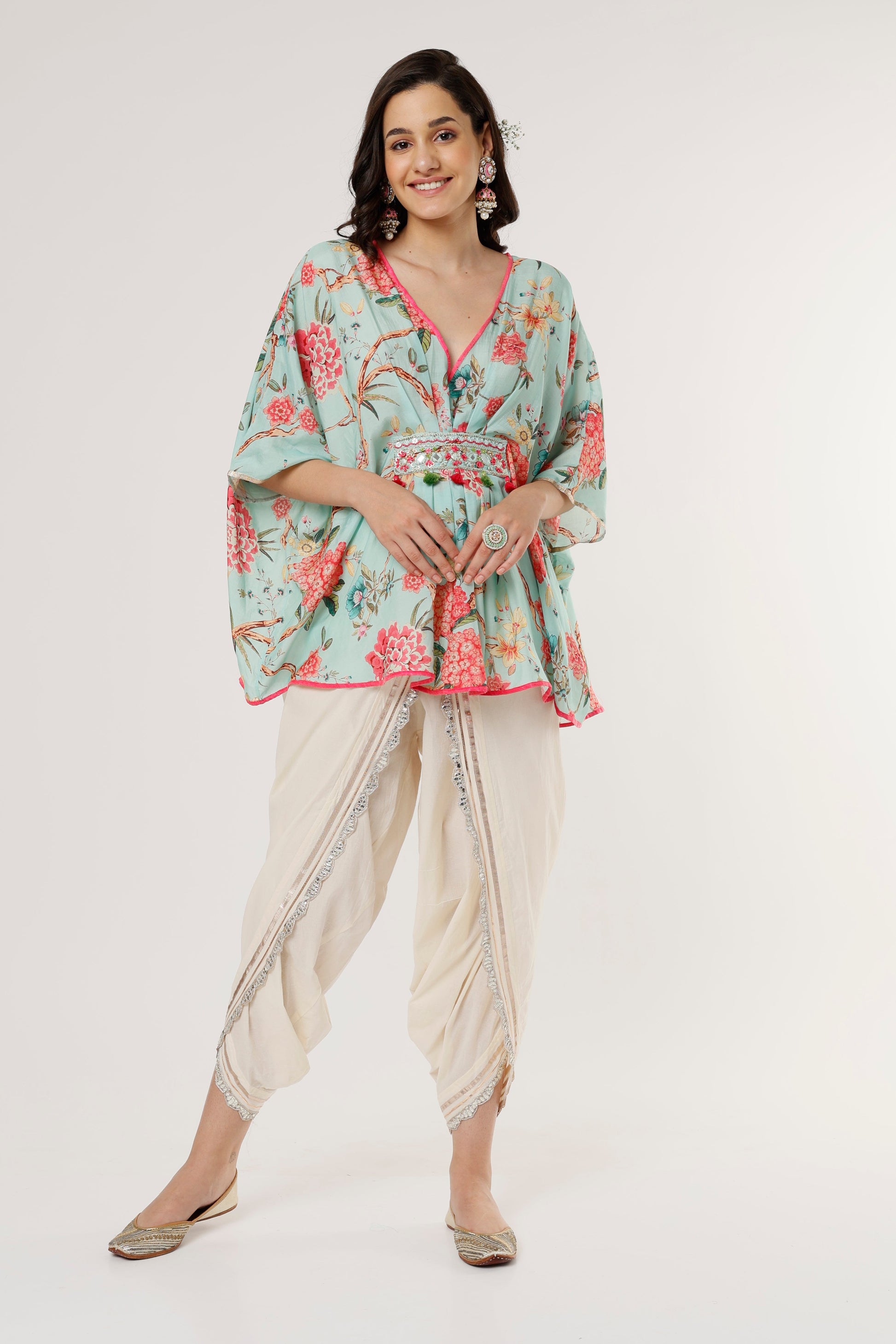 Women's Azure Blue Uma Short Kaftan Set | Gopi Vaid