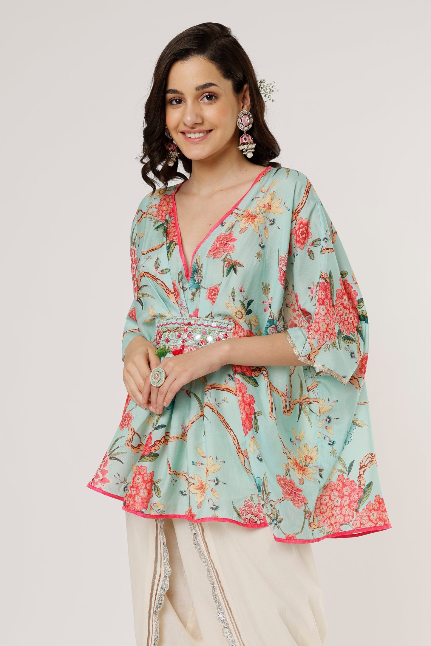 Women's Azure Blue Uma Short Kaftan Set | Gopi Vaid