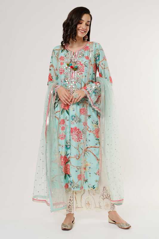 Sameesha Long Kurta With Palazzo and Dupatta