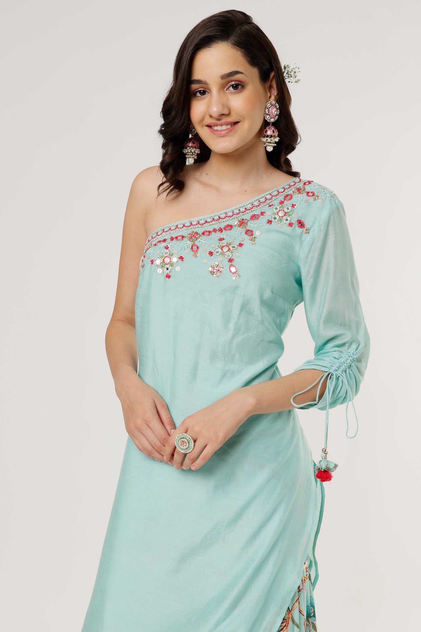 Women's Azure Blue Ashana Printed Sharara | Gopi Vaid