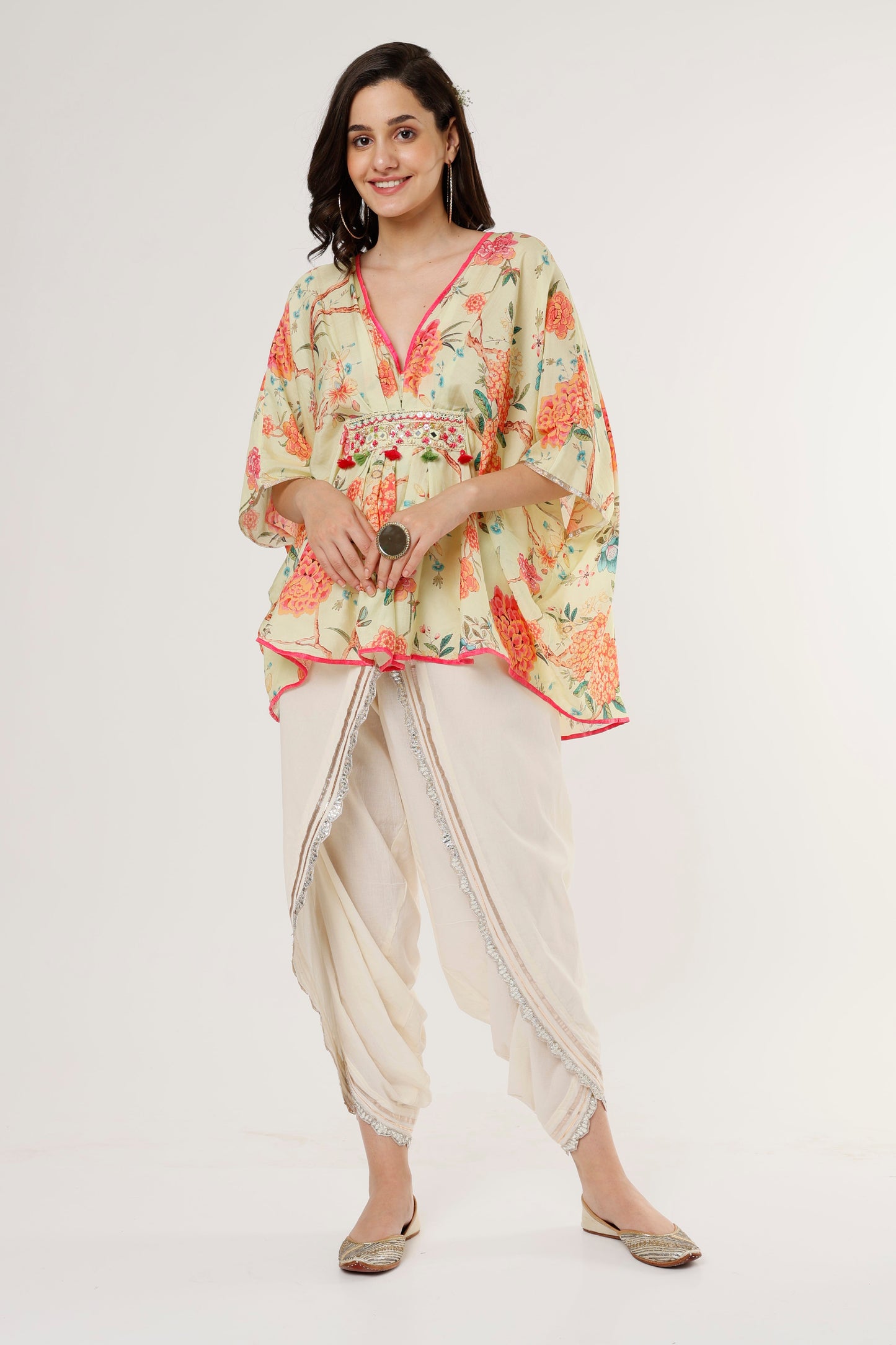 Women's Yellow Uma Short Kaftan Set | Gopi Vaid