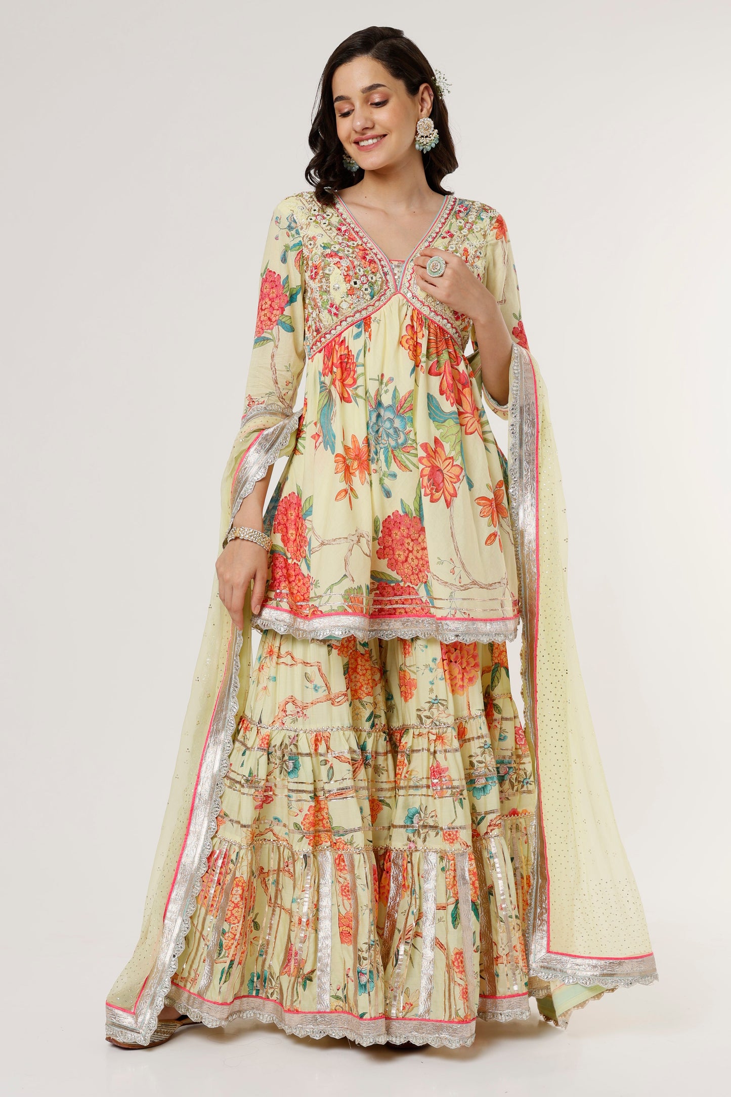 Sunshine Yellow Arira Sharara Set | Gopi Vaid