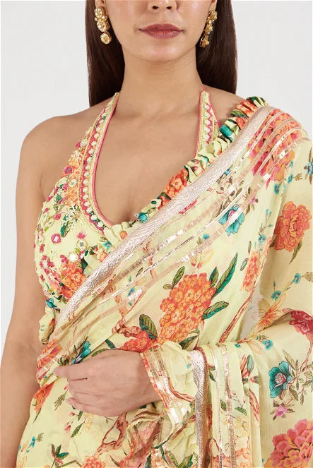 Bhumi Sunshine Yellow Floral Printed Saree | Gopi Vaid