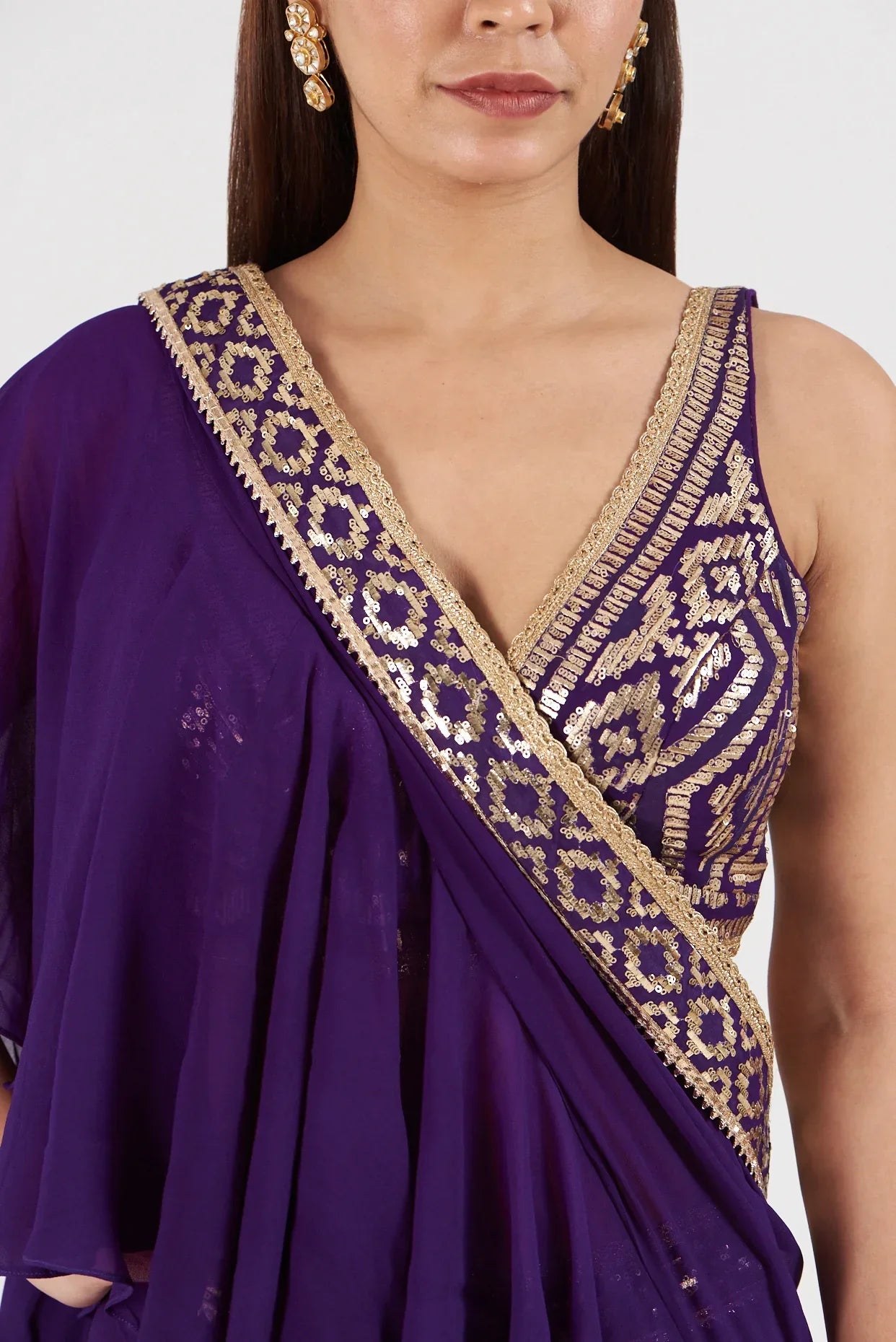 Women's Designer Purple Barikha Saree Set | Gopi Vaid