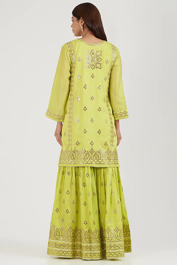 Women's Lime Green Twisha Sharara Set | Gopi Vaid