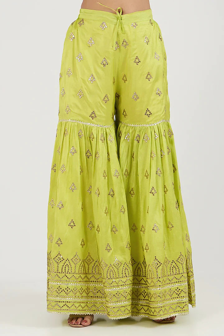 Women's Lime Green Twisha Sharara Set | Gopi Vaid