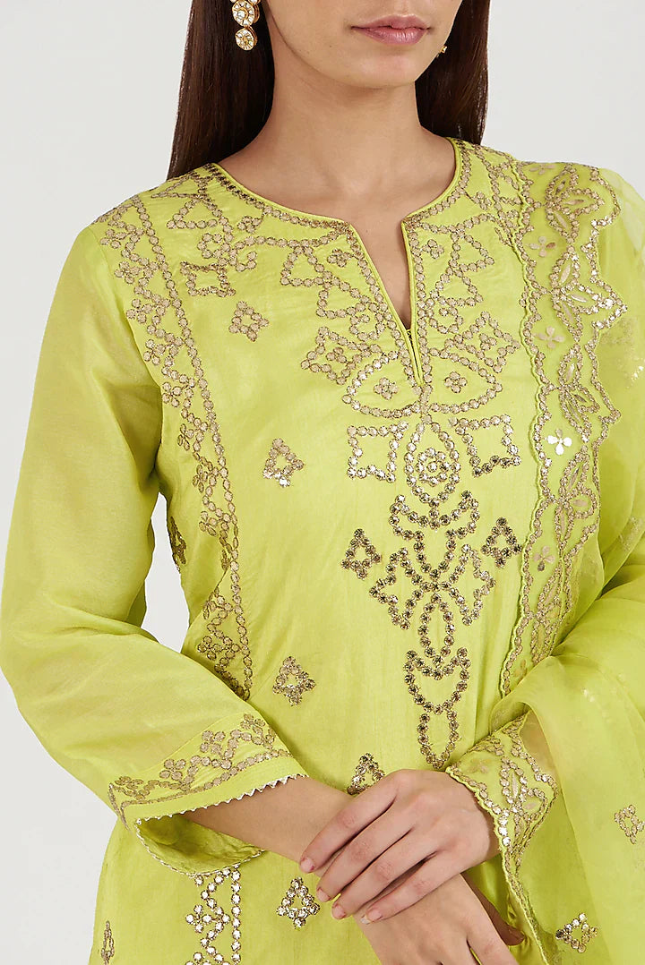 Women's Lime Green Twisha Sharara Set | Gopi Vaid