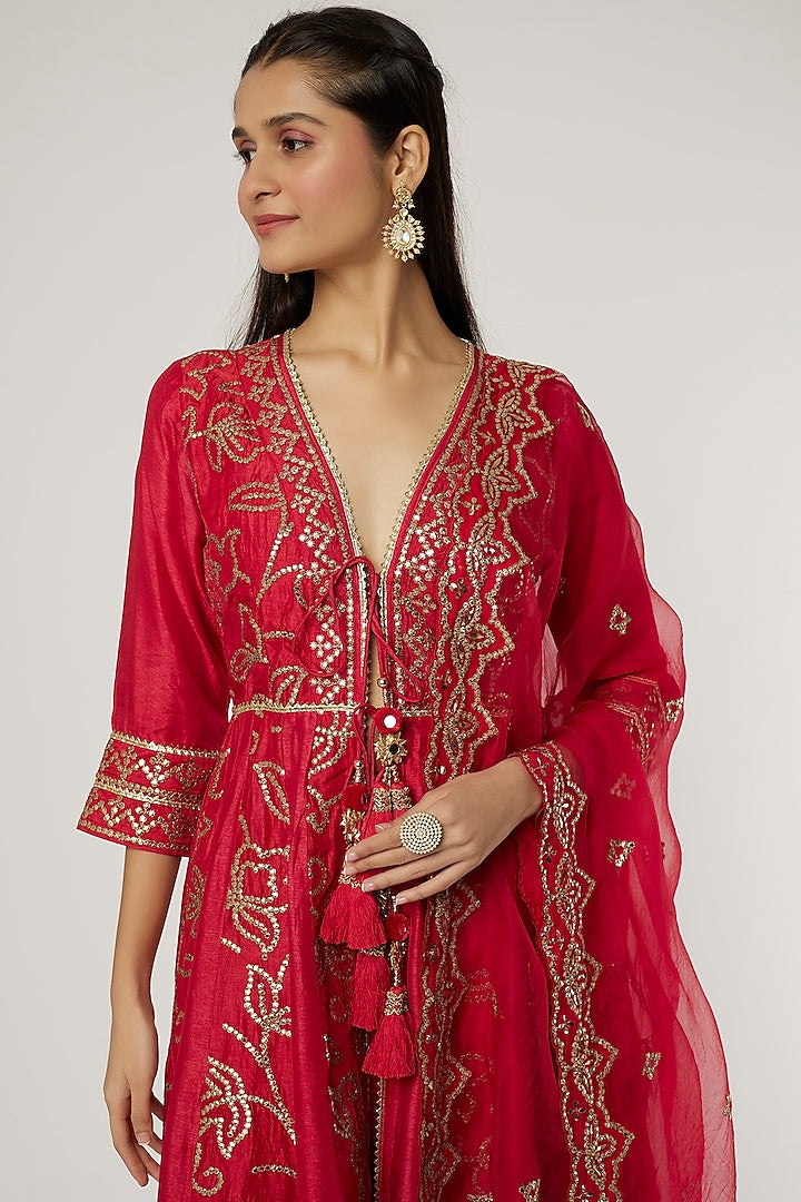 Red Ishanya Palazzo Set- front view