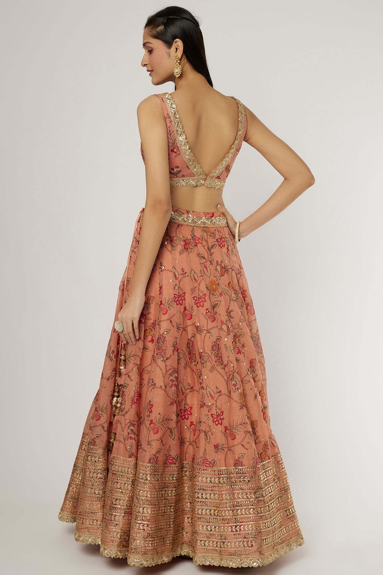 Rust Orange Chandbeli Lehenga Set- back view