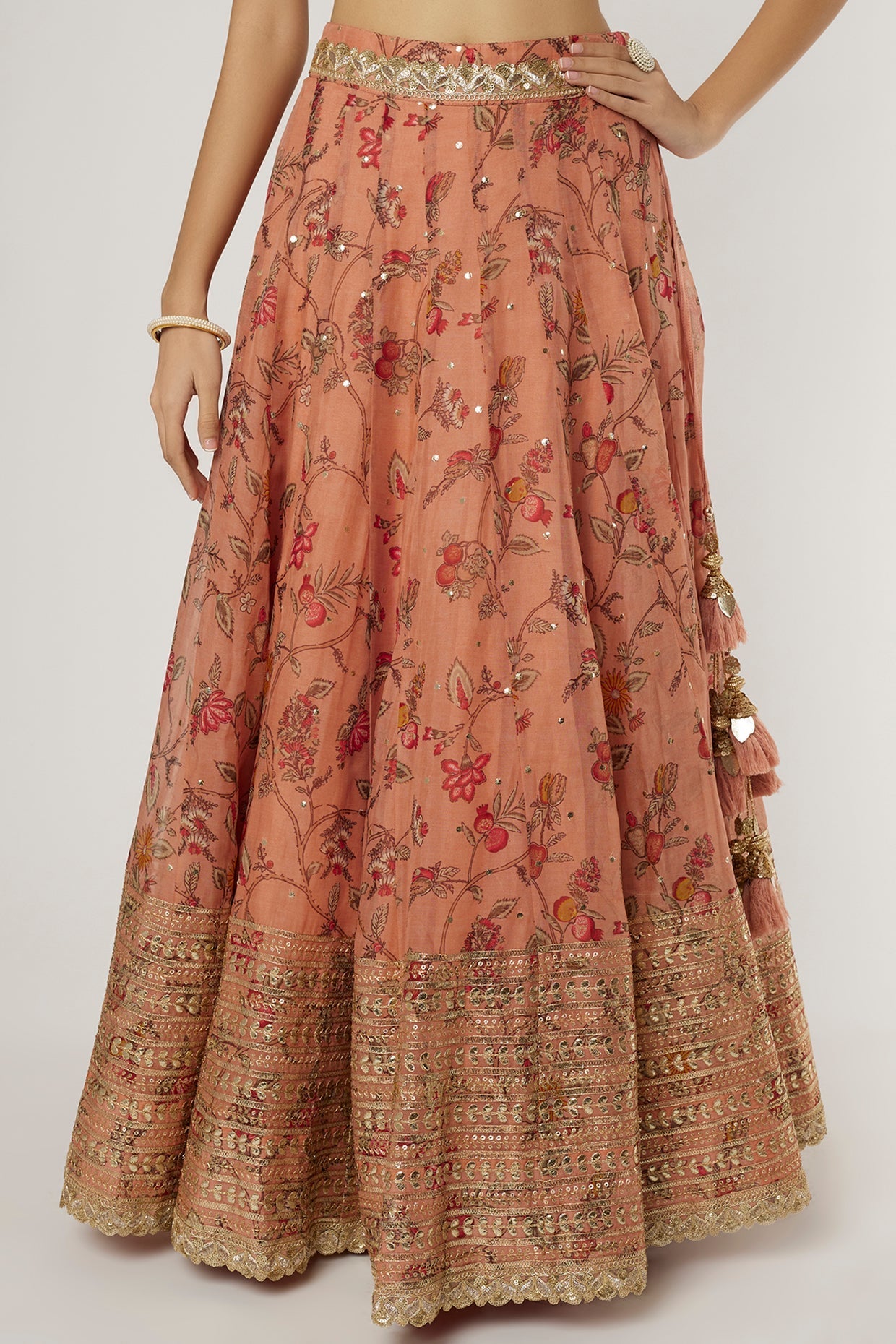 Rust Orange Chandbeli Lehenga Set- close view