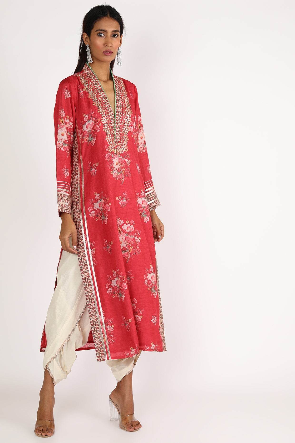 Shop Women's Designer Red Zera Tunic with Dhoti | Gopi Vaid