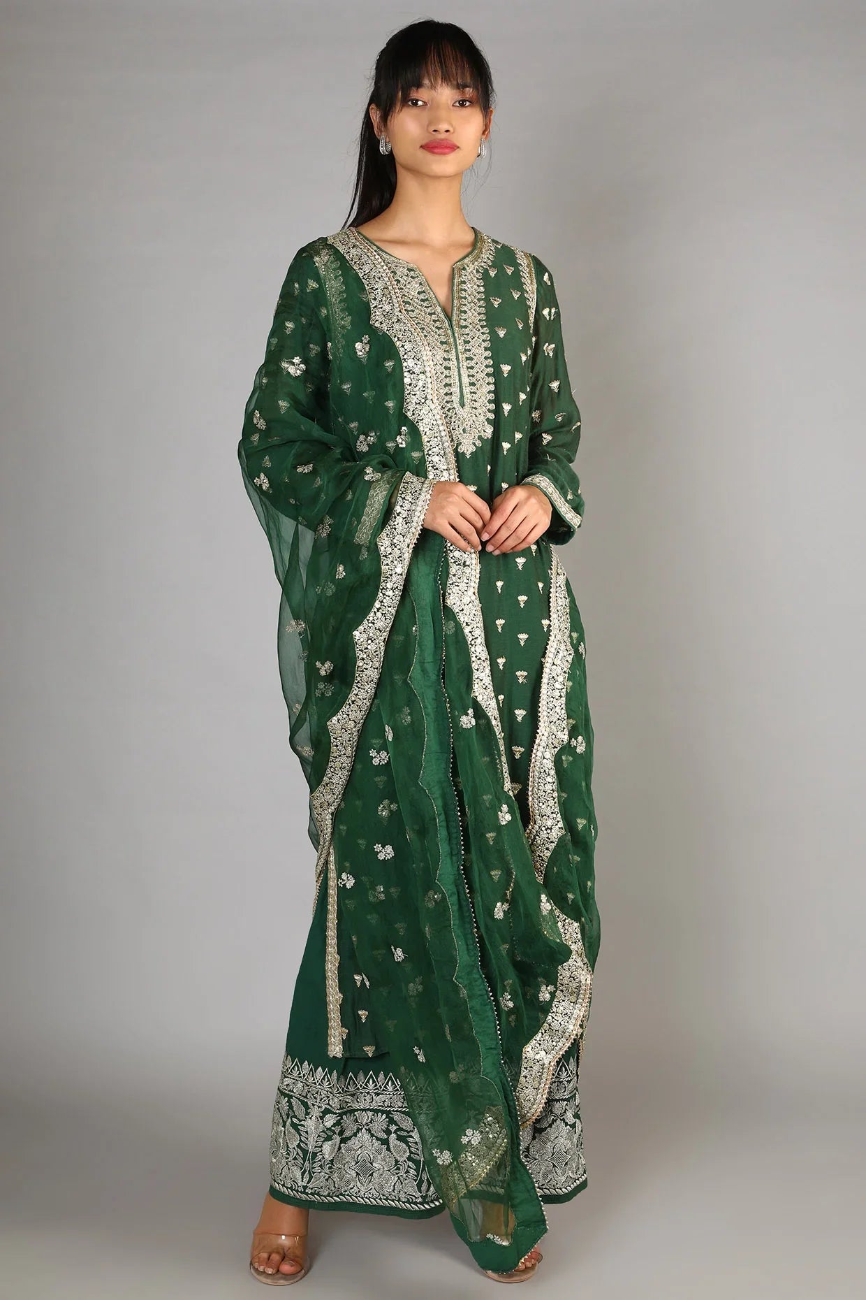 Green Meera Palazzo Set- front view