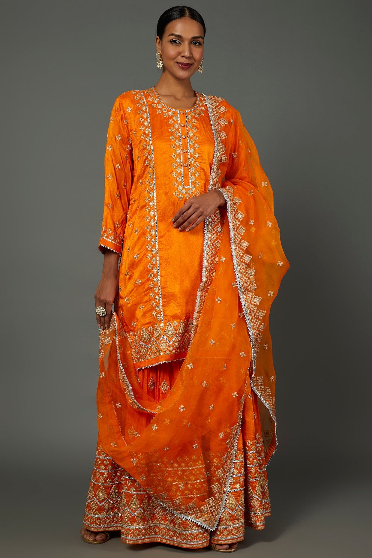 Orange Shiddat Sharara Set- front view