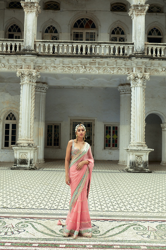 Pink Imroz Saree Set- front view