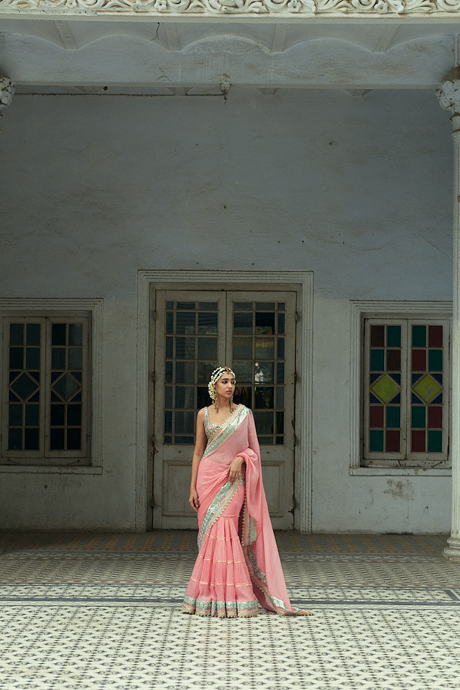 Pink Imroz Saree Set- front view