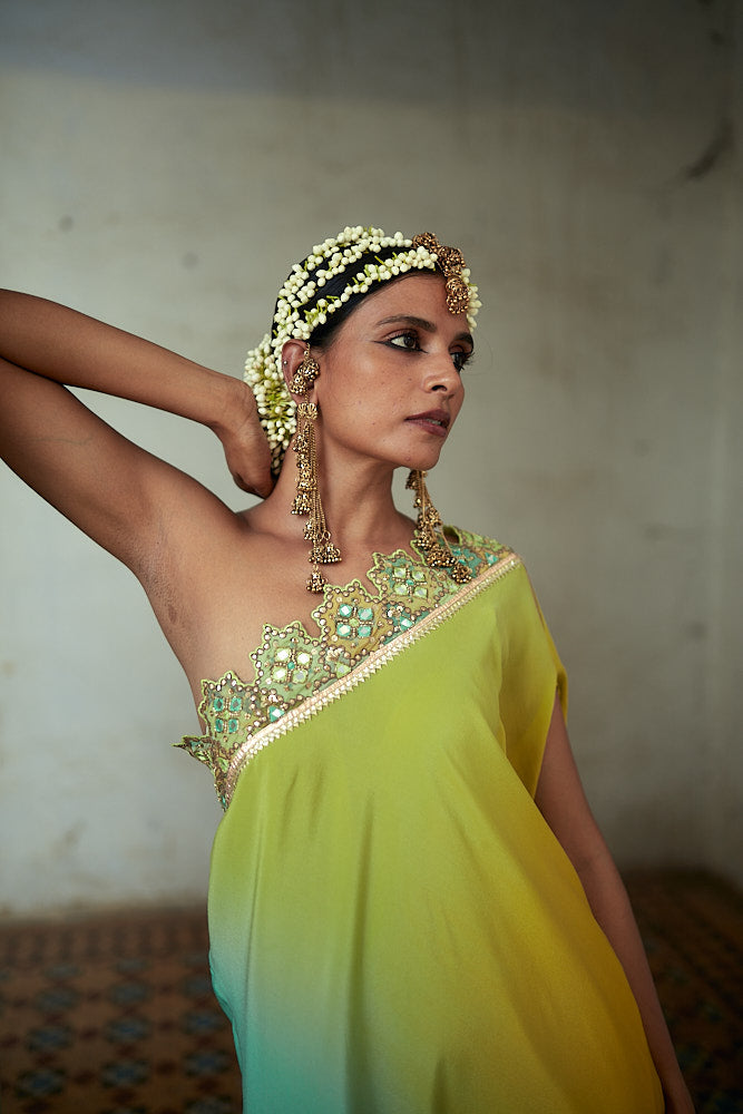 Green Swastika One Shoulder Gown | Gopi Vaid