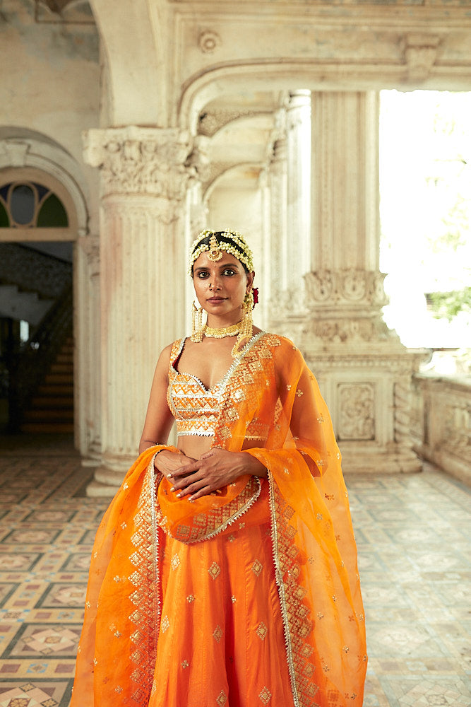 Liba Orange Lehenga Set- front view