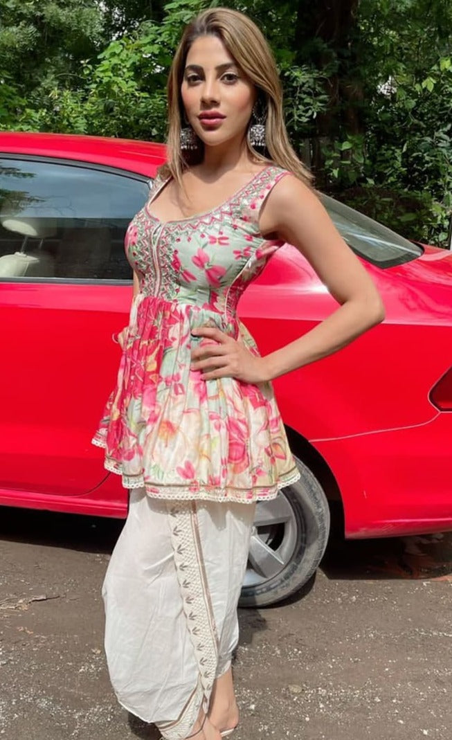 Nikki Tamboli in Khushi Peplum Dhoti Set