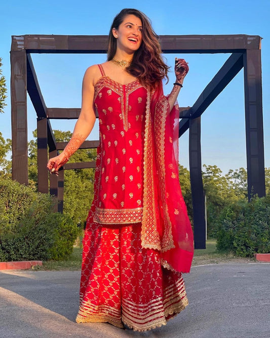 Shivaleeka Oberoi in Marigold Brocade Strappy Set