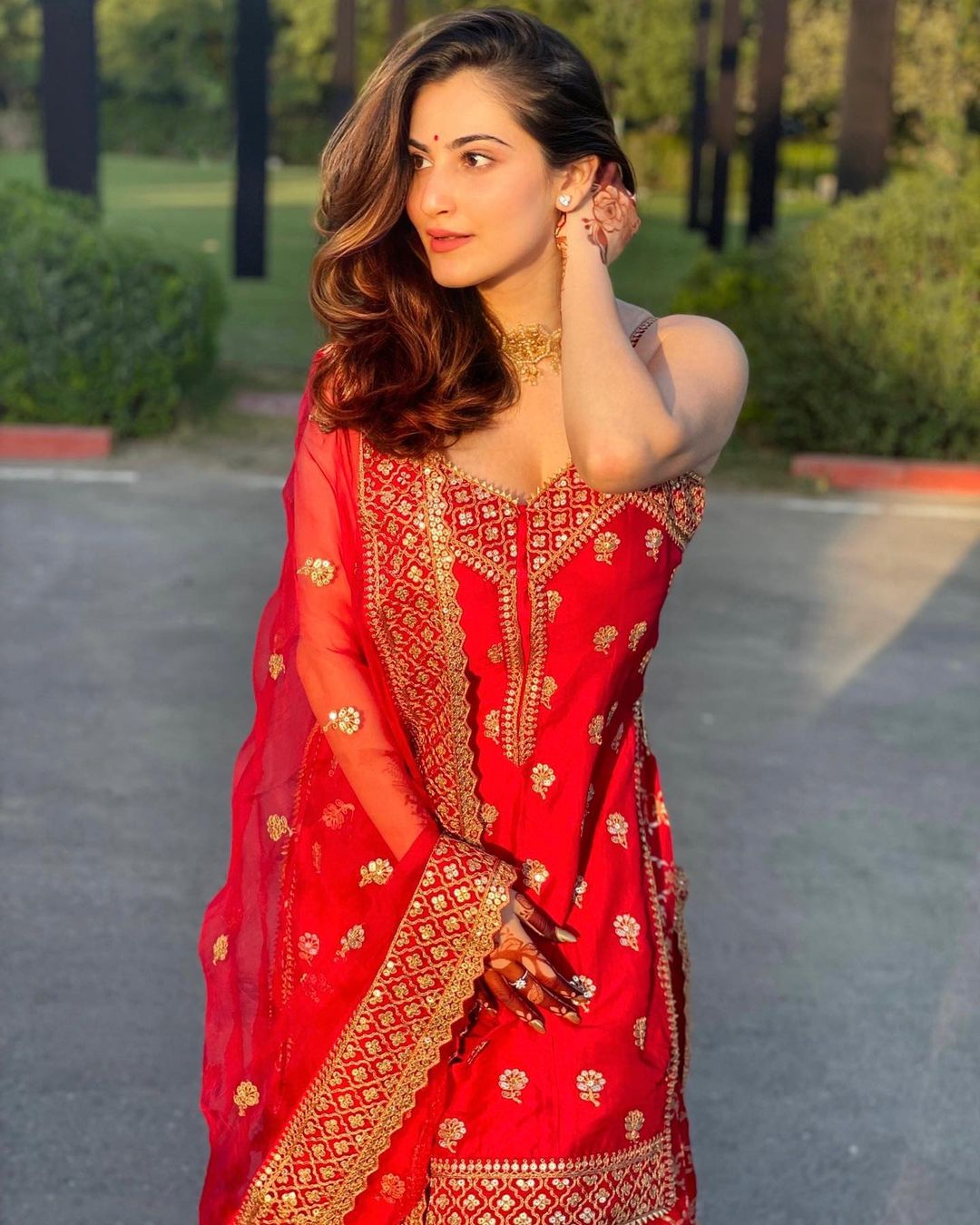 Shivaleeka Oberoi in Marigold Brocade Strappy Set