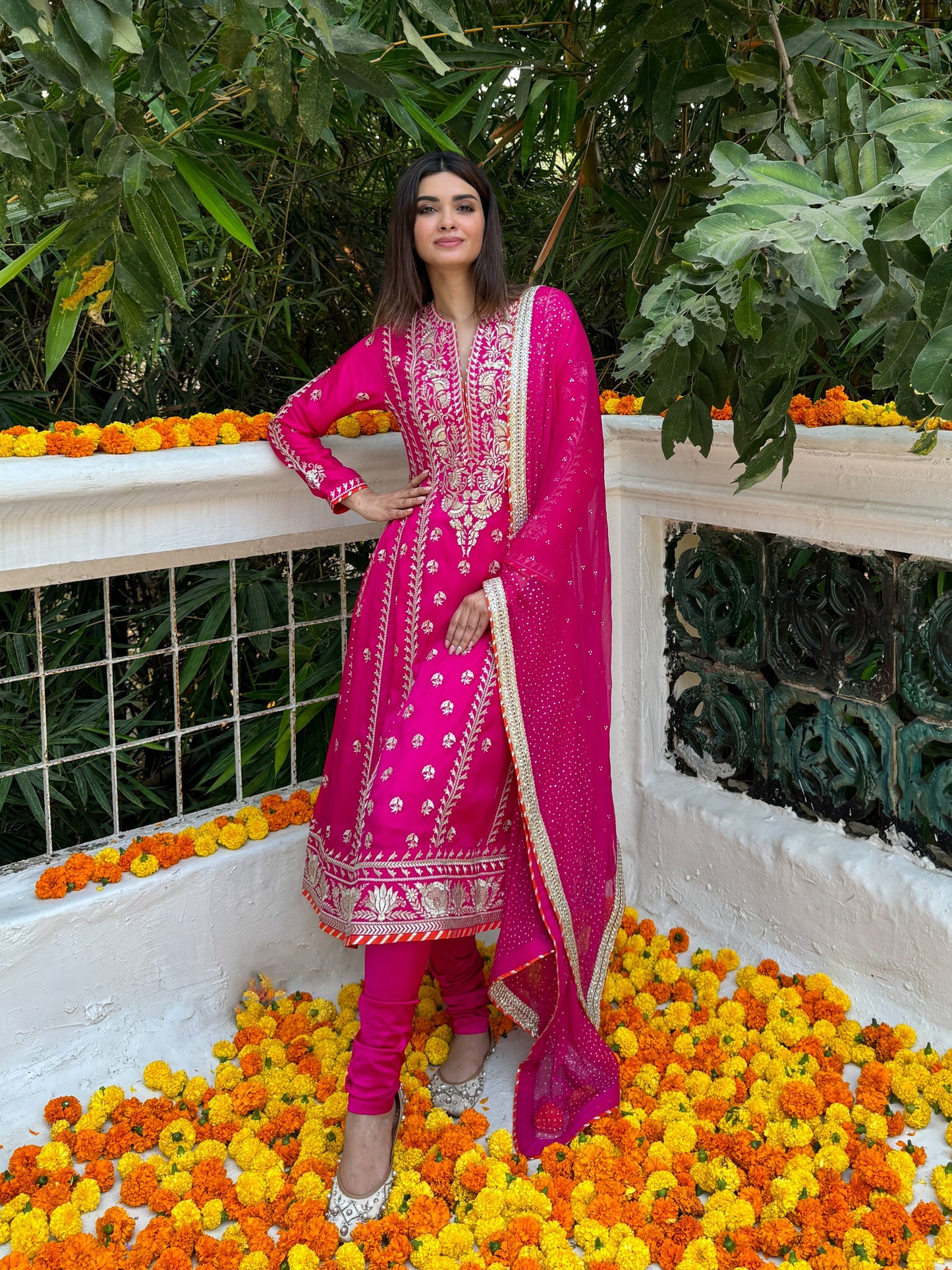 Rani Pink Aarohi Anarkali Set- front view