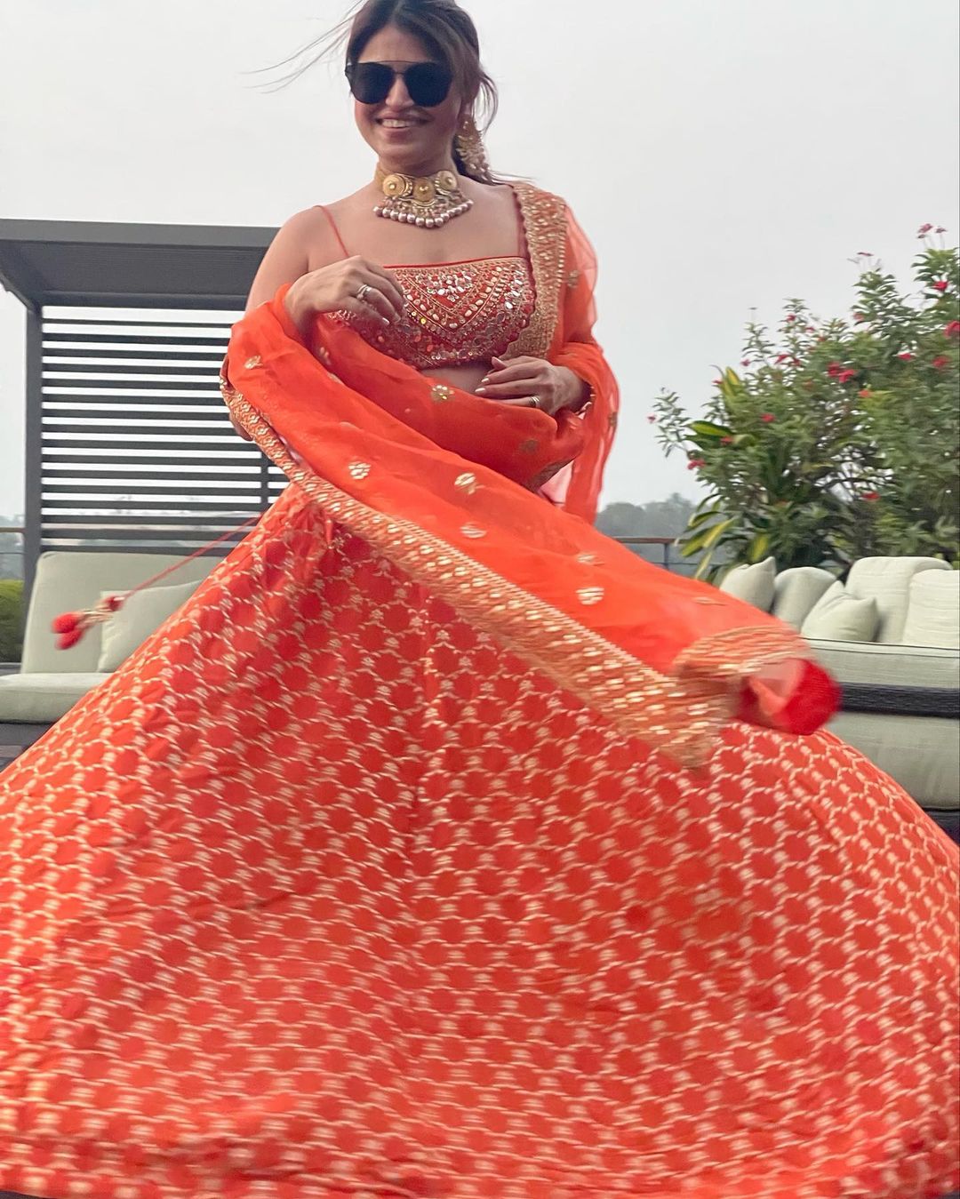 Nidhi Kulra in Marigold Brocade Strappy Lehenga Set