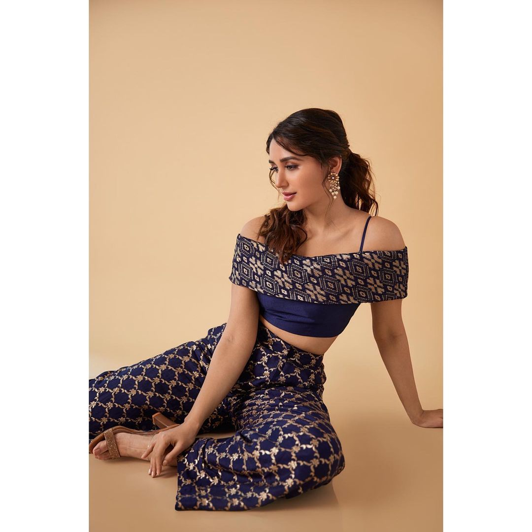 Nikita Dutta in Marigold Brocade Strappy Co-ord Set