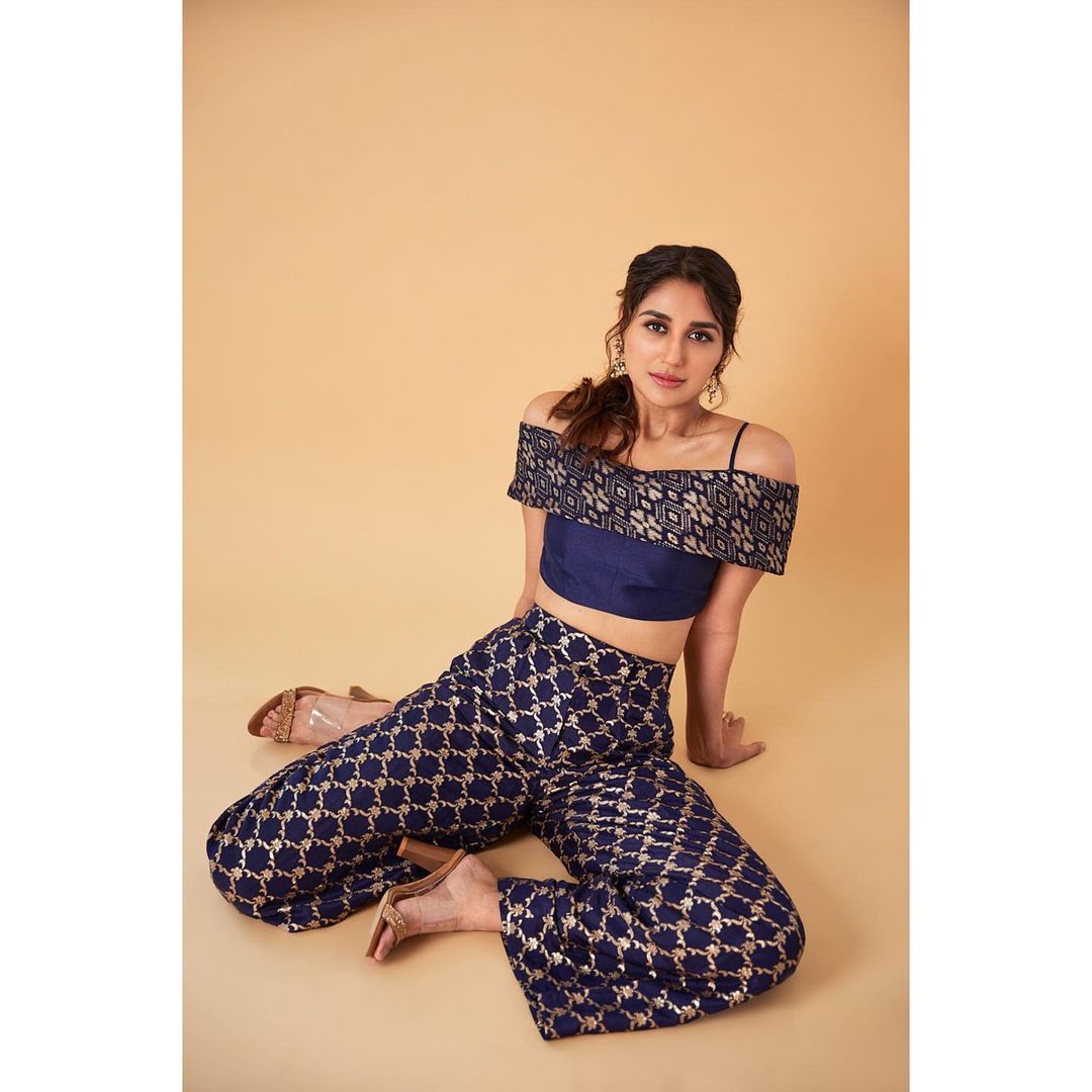 Nikita Dutta in Marigold Brocade Strappy Co-ord Set