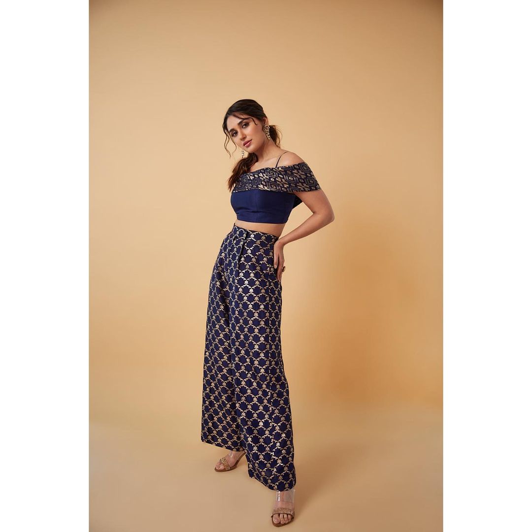 Nikita Dutta in Marigold Brocade Strappy Co-ord Set