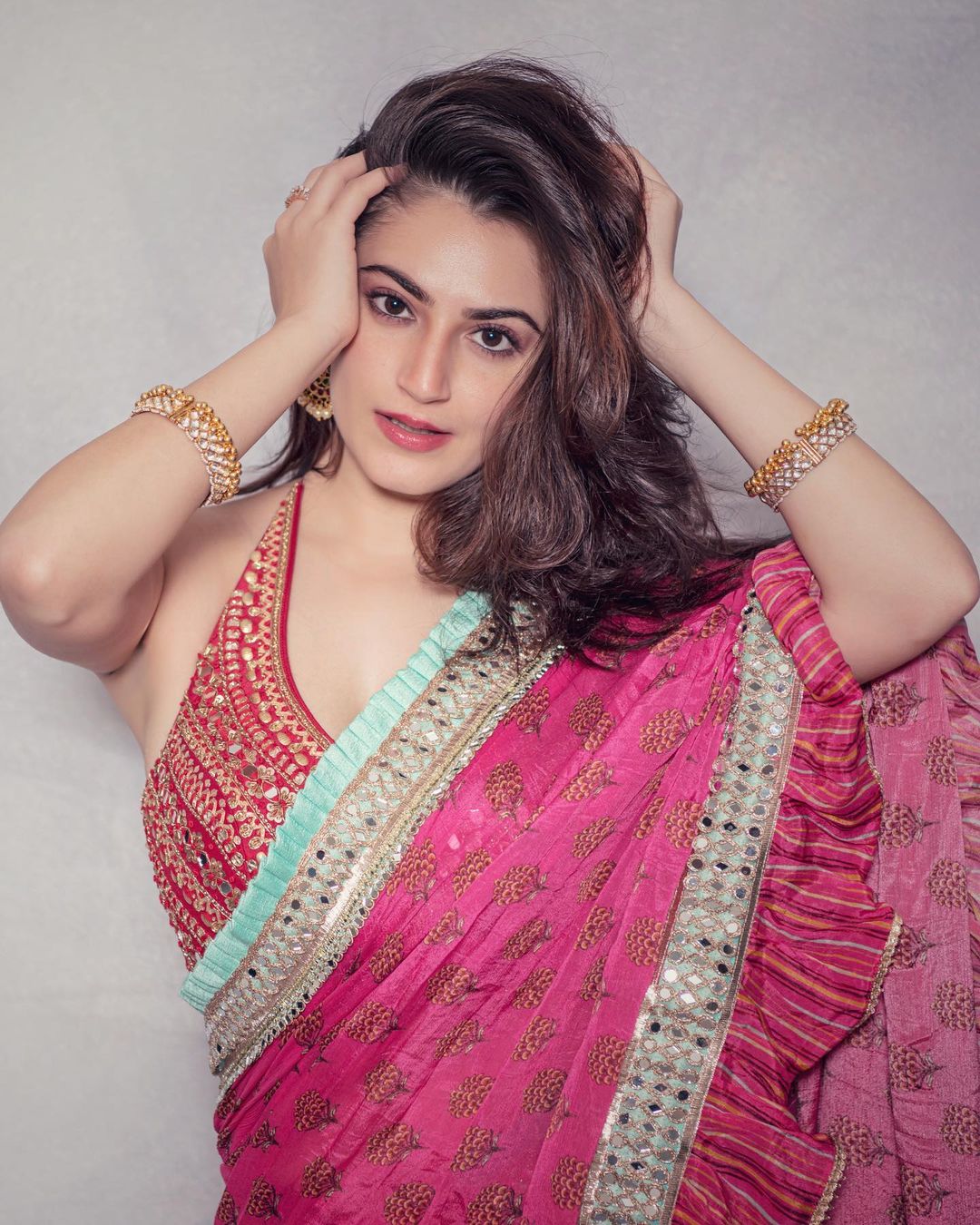 Shivaleeka Oberoi in Marigold Buti Ruffle Saree