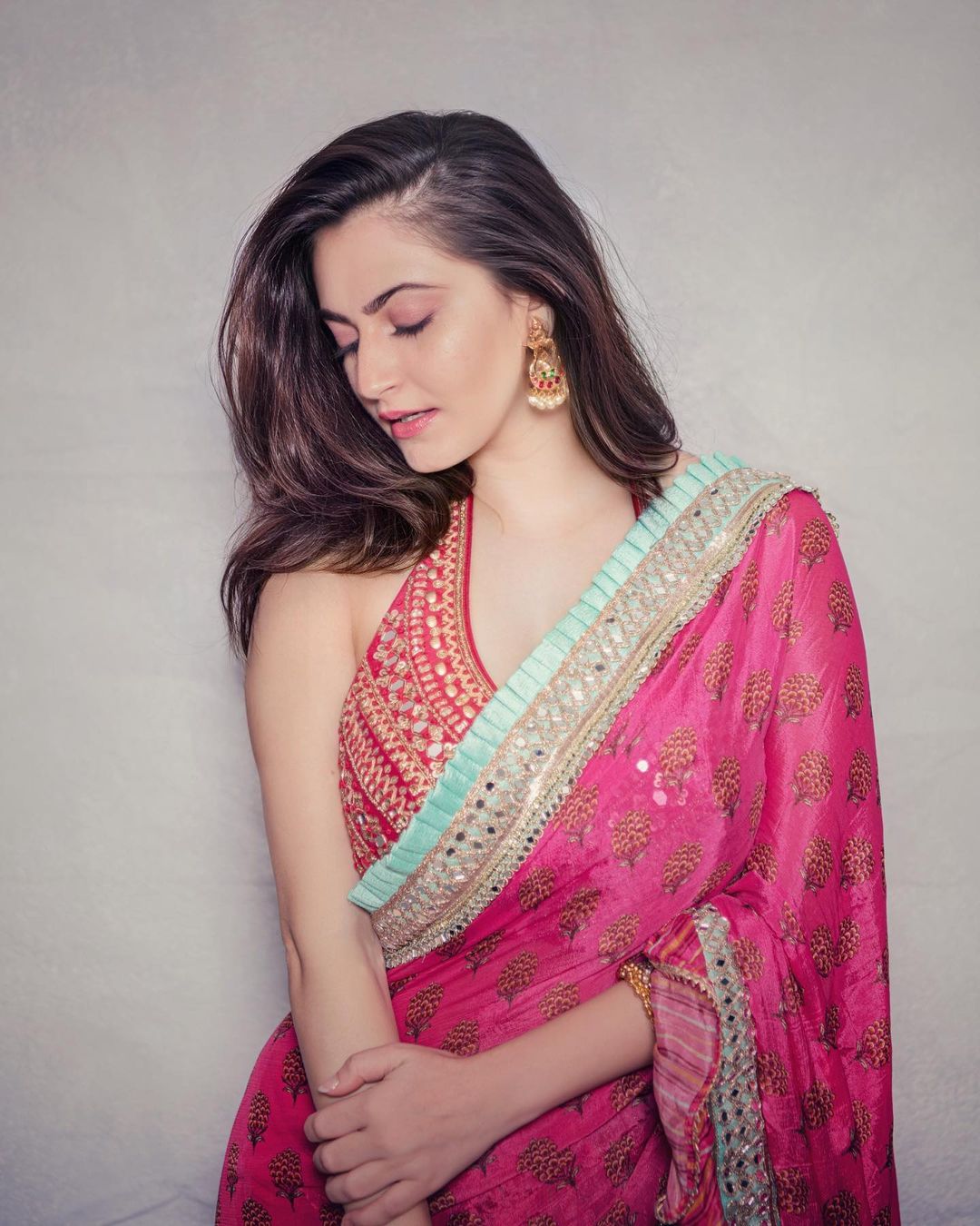 Shivaleeka Oberoi in Marigold Buti Ruffle Saree