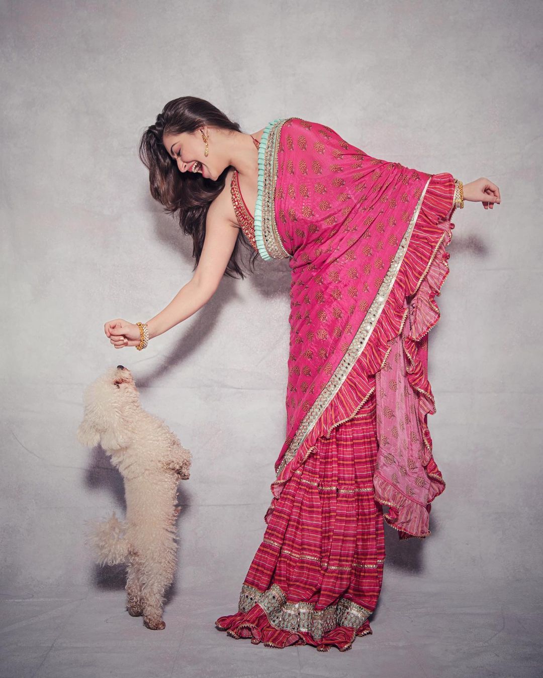 Shivaleeka Oberoi in Marigold Buti Ruffle Saree