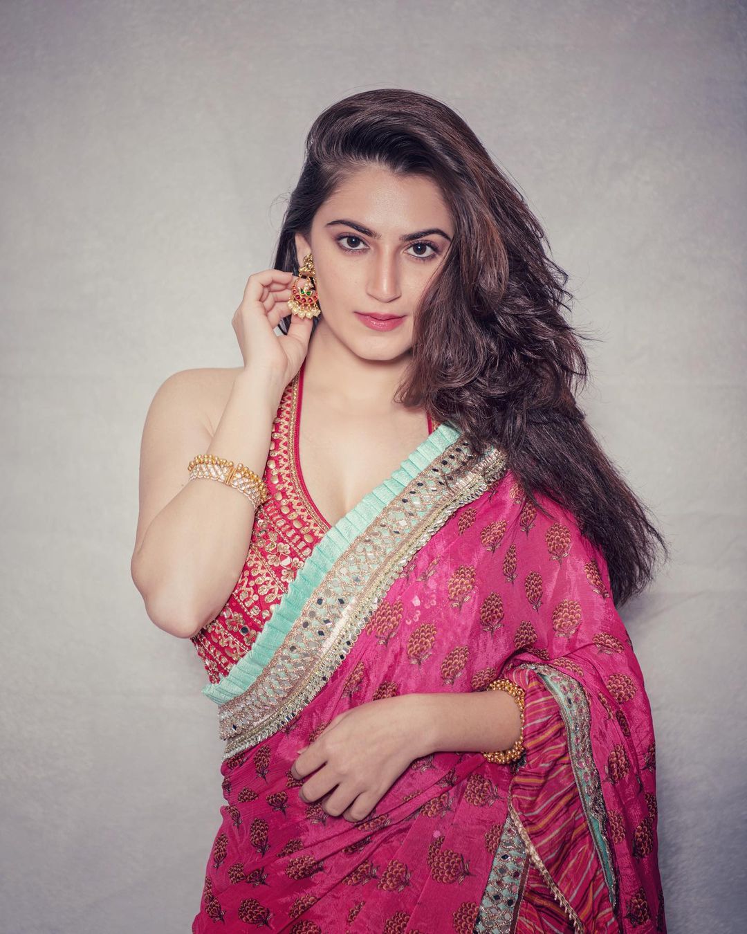 Shivaleeka Oberoi in Marigold Buti Ruffle Saree