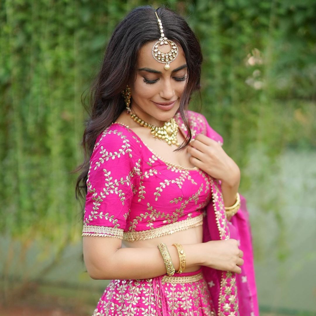 Surbhi Jyoti in Marigold Patti Lehenga Set