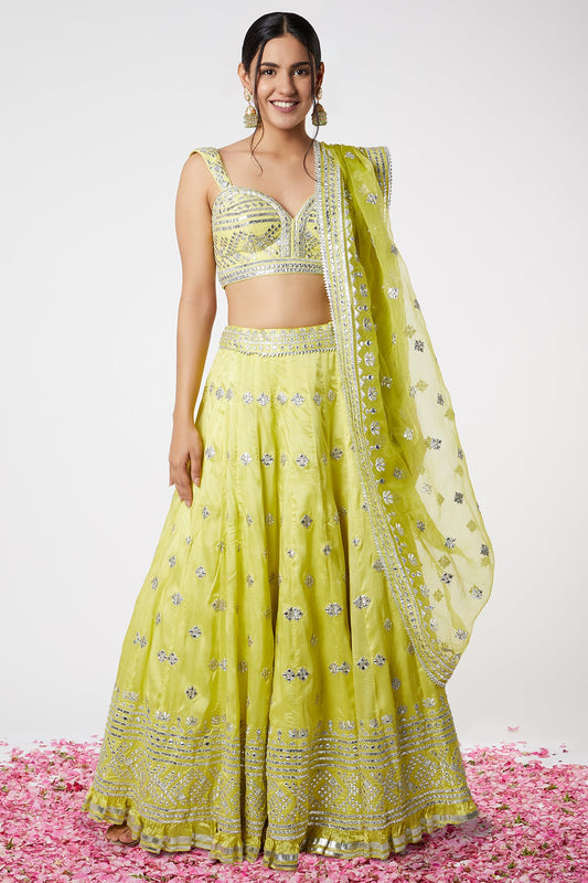 Women's  Designer Chand Lime Lehenga Set | Gopi Vaid