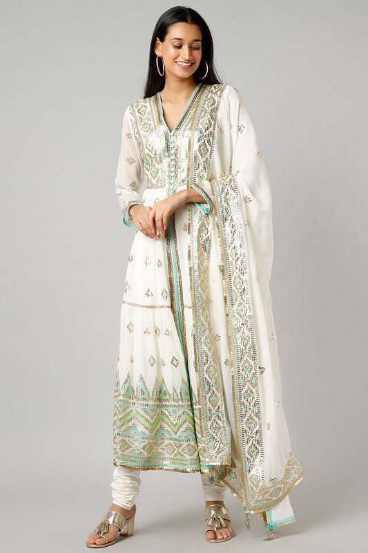 Women's Designer Aziza White Tiered AG set | Gopi Vaid