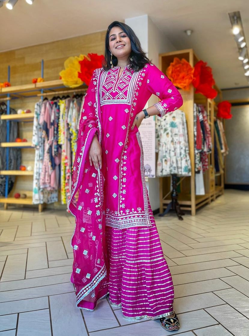 Rani Pink In Chand Tunic Set- front view