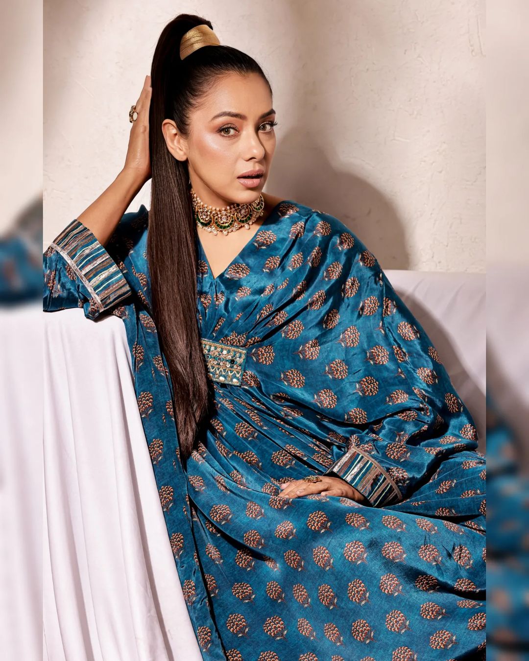 Rupali Ganguly In Marigold Buti Kaftan