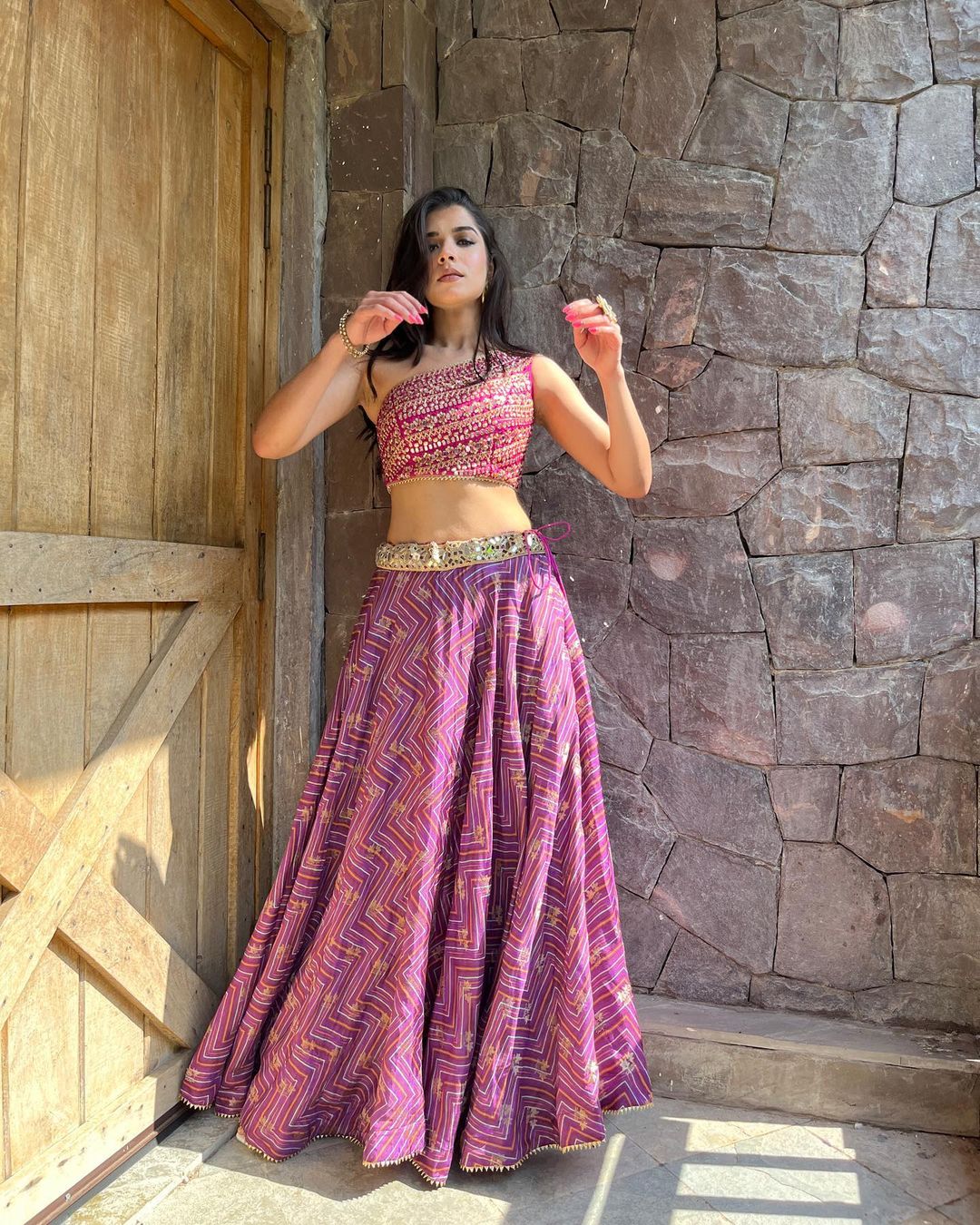 Sukhmani Gambhir in Marigold Zig-zag One Shoulder Skirt Set