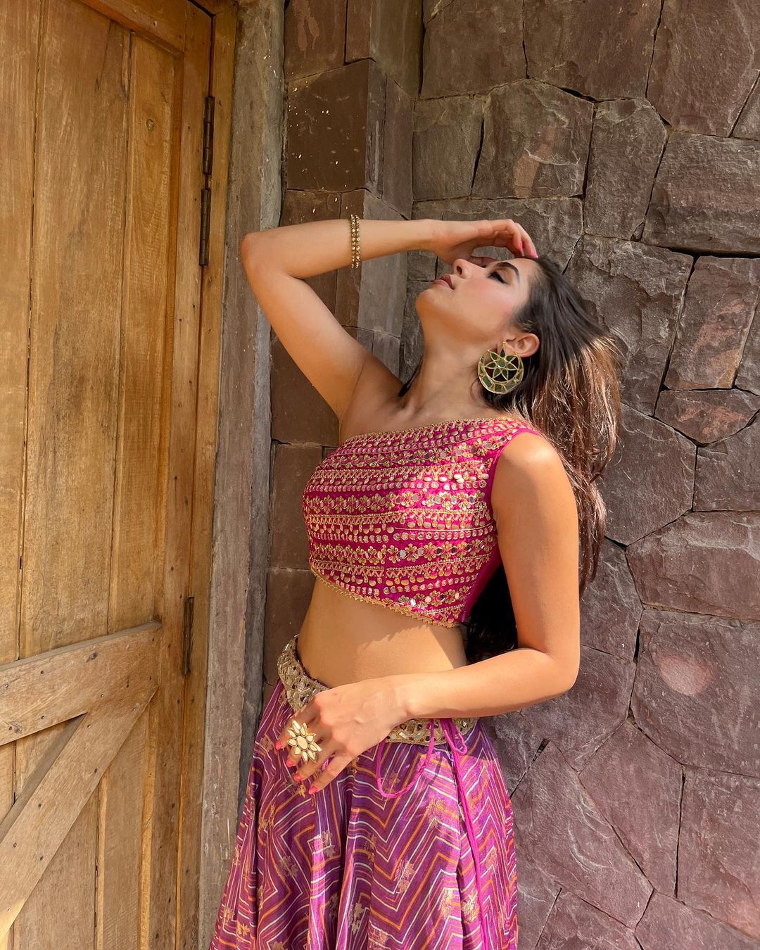 Sukhmani Gambhir in Marigold Zig-zag One Shoulder Skirt Set