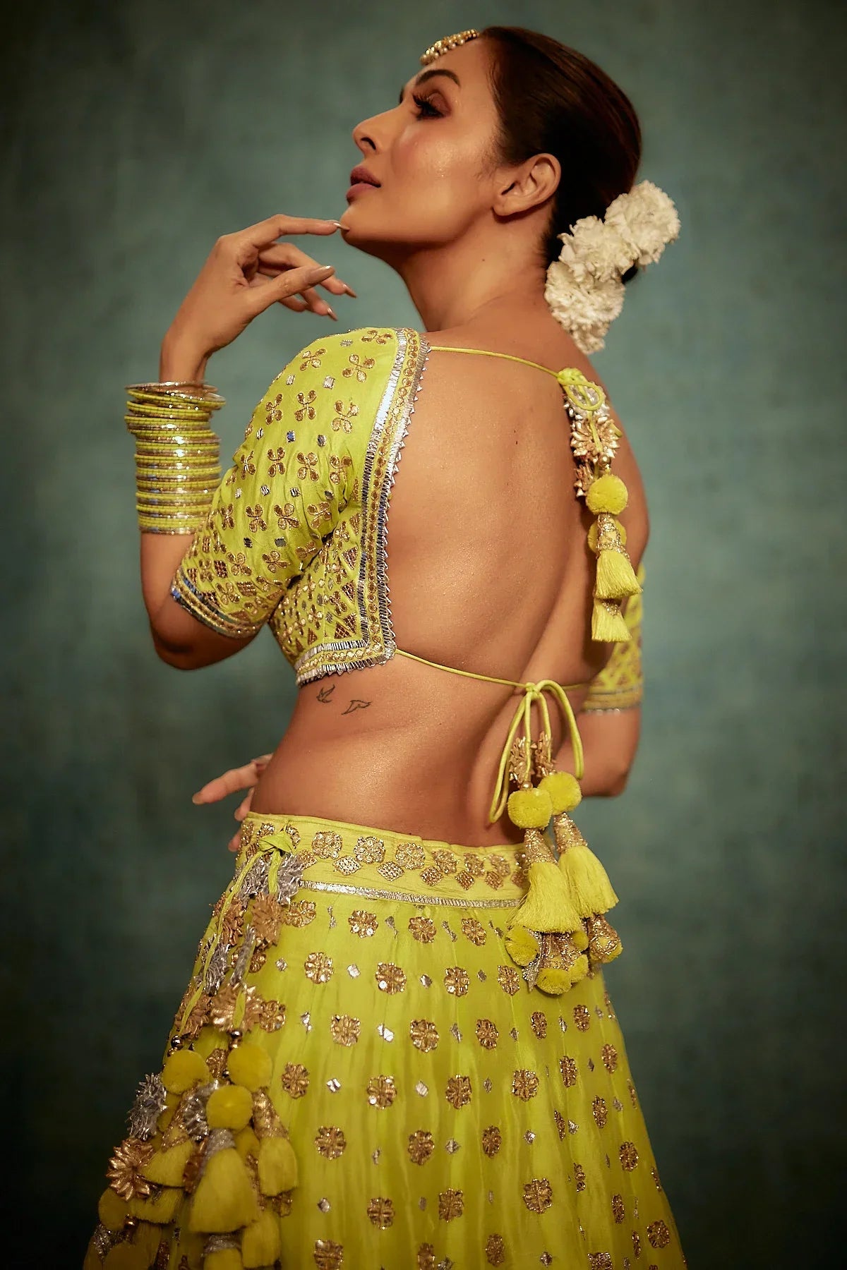 Lime Green Tarini Lehenga Set- back view