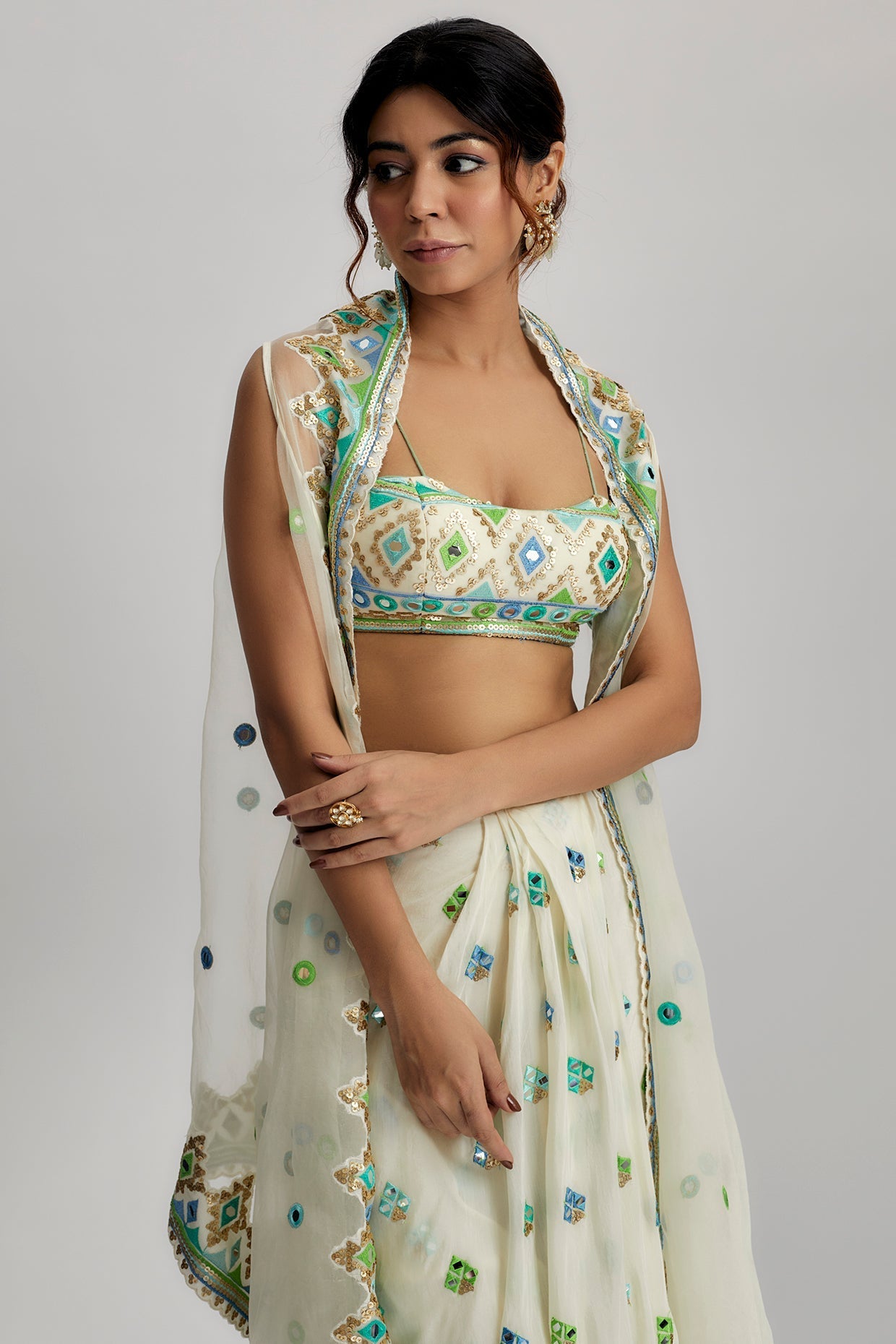 Imrat Cape Set With Skirt Set- front view