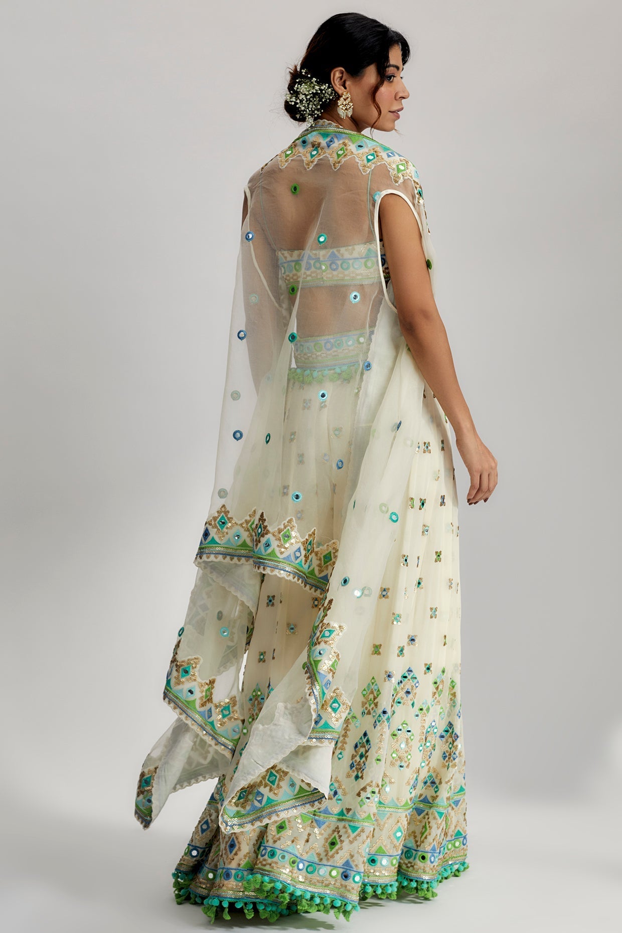 Ivory Imrat Cape Set With Pants- back view