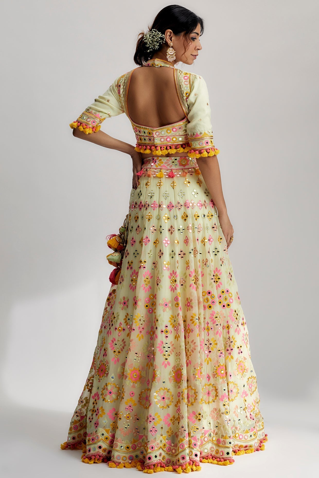 Designer Aneha Mela Mint Lehenga Set Backview