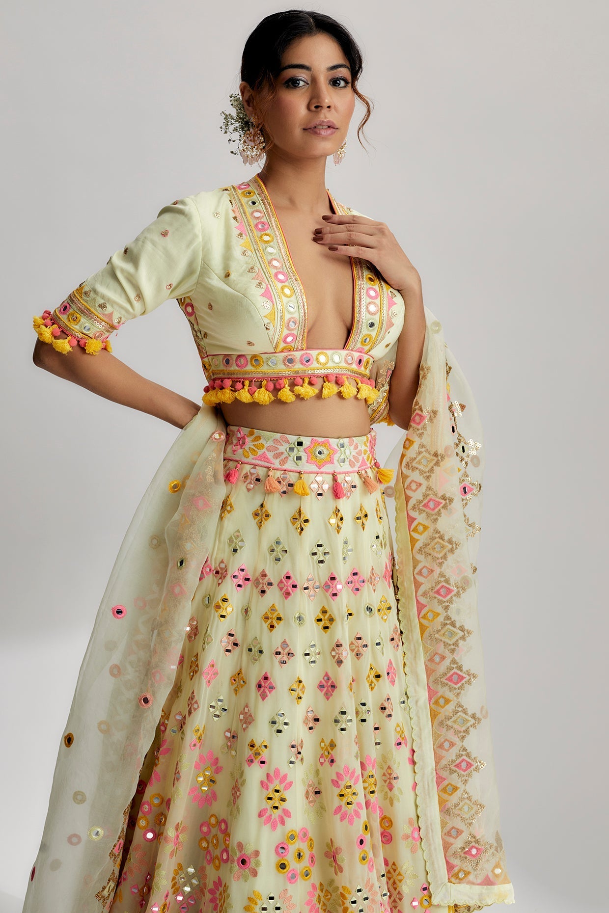 Designer Aneha Mela Mint Lehenga Set Closeview