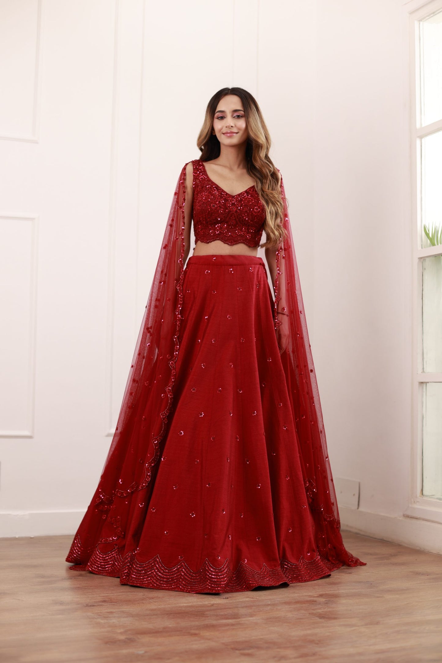 Coral Emb. Bustier with Lehenga and Dupatta