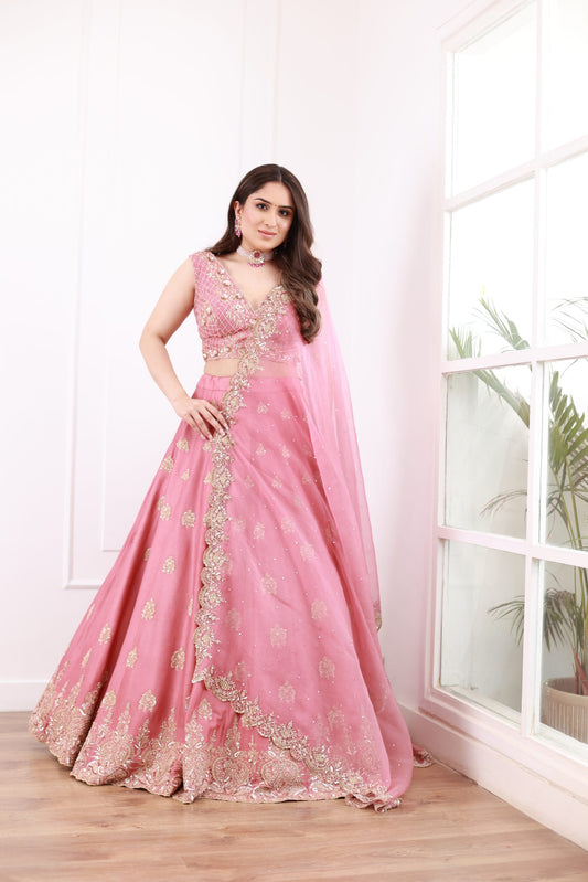 Lilac chanderi lehenga set