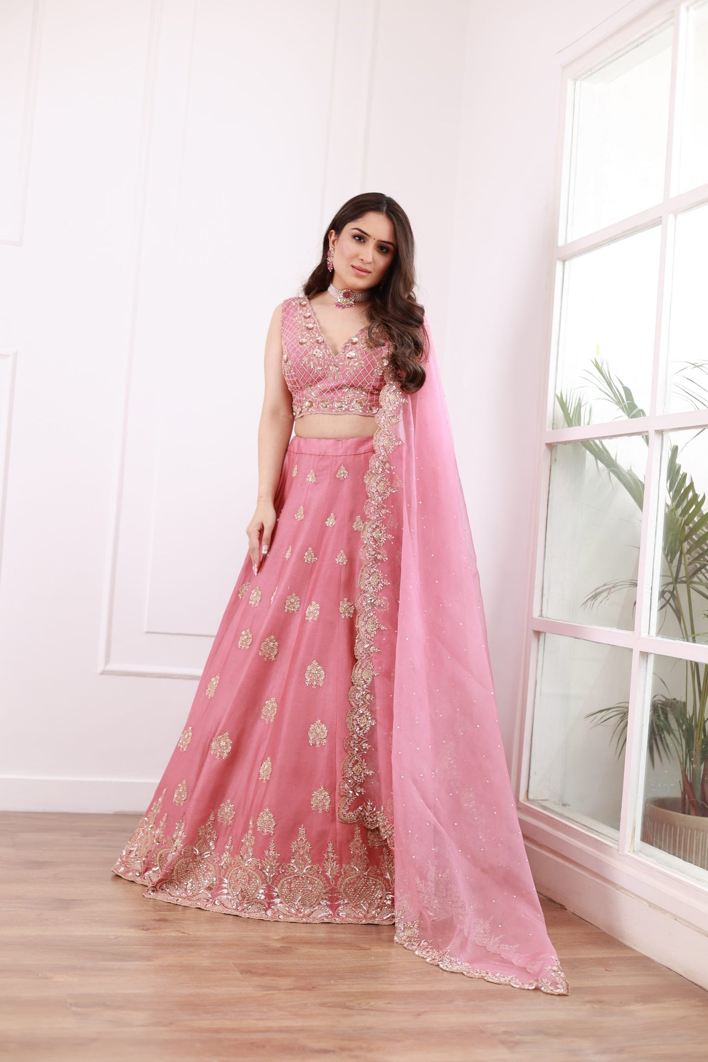 Lilac chanderi lehenga set