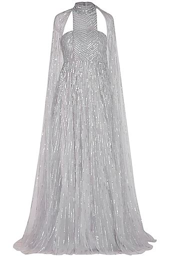 Grey Embroidered Gown Set